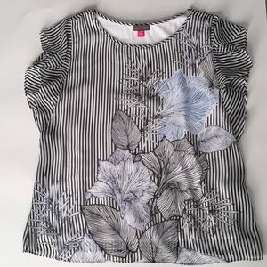 VINCE CAMUTO- Floral & Striped with Flutter Sleeve Blouse